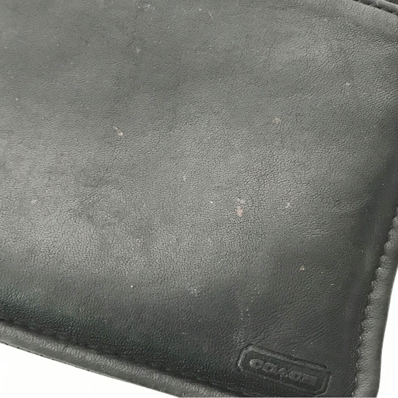 Vintage 80s COACH 7170 Black Leather Stripe Lining Skinny Case Wallet Zip Pouch - Picture 7 of 16